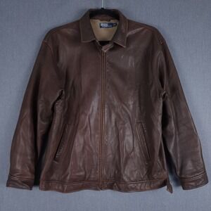 Vintage Polo Ralph Lauren Bomber Jacket Mens XL Brown Soft Leather Full Zip